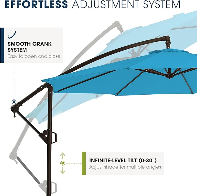 wikiwiki 10ft Patio Umbrellas Offset Outdoor Umbrella Cantilever Hanging Umbrellas w/Infinite Tilt, Fade Resistant Waterproof RECYCLED FABRIC Canopy & Cross Base, for Yard, Garden & Deck, Sky Blue