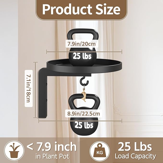 LASZOLA Plant Hangers Shelves Wall Mounted Indoor, Metal Window Plant Holders, 3Pcs Modern Floating Flower Display Stand with 3 Hooks for Outdoor Kitchen Bathroom Decor, Black