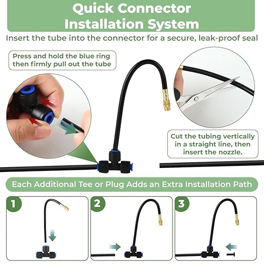 130FT Drip Irrigation System for Garden: 20 Nozzles 1/4" PE Tubing Automatic Watering Kit Adjustable Misting Sprinkler Mister Hose for Water Plants Tape Raised Beds Lawn Outdoor Yard Greenhouse