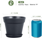 Meowell 6 inch Nursery Pots, 16 Pack Plastic Plant Pots for Indoor Outdoor Plants, Flower Pots with Drainage Holes and Saucers, Decorative Seedling Starter Planters for House Plants, Black