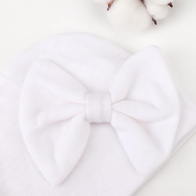 BQUBO Newborn Baby Girls Hats Mittens Set Hospital Hat Beanie Infant Bow Hats Baby Cotton Gloves for 0-6 Months