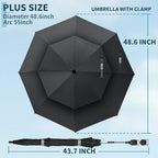 2 Pack 48.6" Double Canopy Umbrella with Clamp, UPF50+ Beach Chair Umbrella with Clip, 360°Adjustable Portable Outdoor Wheelchair, Patio, Golf Carts,Camping（Black）