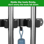voze 3 Racks and 4 Hooks Mop and Broom Holder Wall Mount, Self Adhesive Heavy Duty Broom Organizer Storage Tool Racks for Kitchen Garden Laundry Garage