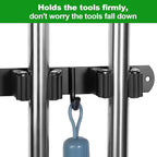 voze [2 Pack] 5 Racks and 4 Hooks Mop and Broom Holder Wall Mount, Self Adhesive Heavy Duty Broom Organizer Storage Tool Racks for Kitchen Garden Laundry Garage Black