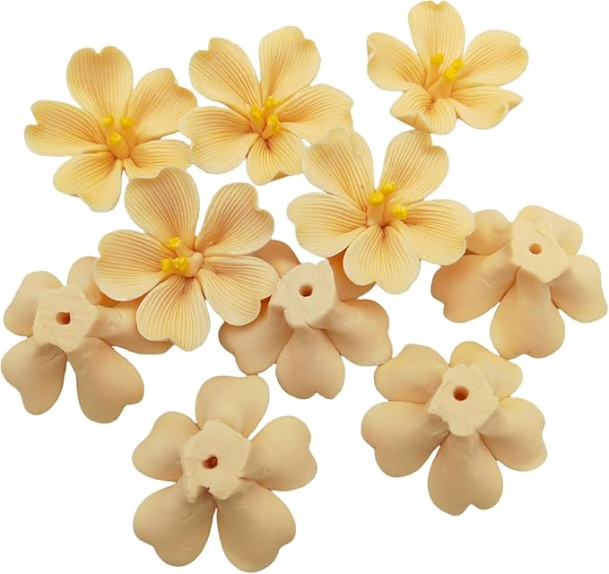 10 PCS 3D Flower Ceramic Tiles,1.6" Handmade Procelain Ceramic Flowers for Artwork,Fish Tank,Vases,Living Room, Dining Table,Office, Home Floral Decor (Single-Flowered Orange)
