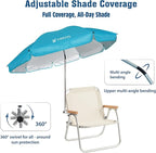 AMMSUN Chair Umbrella with Universal Clamp Adjustable 47 inches and 360° Swivel & UPF 50+ Protection Portable Sun Umbrella, Secure Clip on Camping/Beach Chairs, Stroller, Wheelchair, Golf cart, Lounger, Light Blue, Large-sized