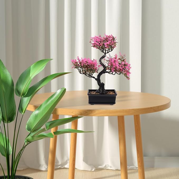 Artificial Bonsai Tree, Fake Potted Bonsai Plants Decoration, Simulation Faux Plants Decor, Desktop Realistic Welcoming Pine Ornament for Home Office Entryway Chests Decor, Pink
