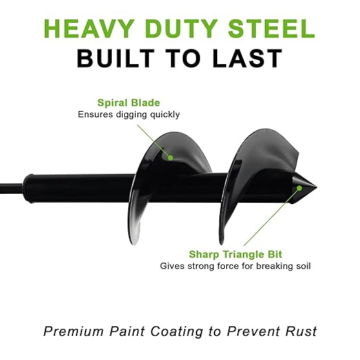 4 x 12 Inch Auger Drill Bit for Planting, Garden Spiral Drill Bit Rapid Bulb Planter Drill Auger for Planting Bulb Flower, Bedding Plant, Post or Umbrella Hole Digger for 3/8" Hex Drive