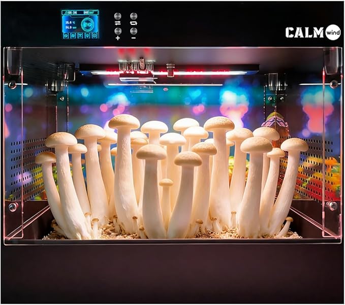 Smart Growing Chamber for Indoor Mushroom Cultivation Eco Box with Grow Lights & Lighting Lamps Temperature & Humidity Monitoring & Display Monotub Grow Kit with Automatic Humidification & Ventilation