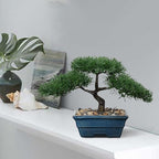 Artificial Bonsai Tree Juniper Faux Plants Indoor Fake Plants Decor with Blue Ceramic Pots for Home Table Office Desk Bathroom Shelf Bedroom Living Room Farmhouse Decorations-Pine