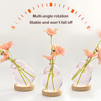 Plant Propagation Station Glass Planter Terrarium Jar with Wooden Stand Adjustable, Unique Flower Vase for Hydroponic Plants Cuttings, Plant Lover Gifts Home Boho Decor (Pink)