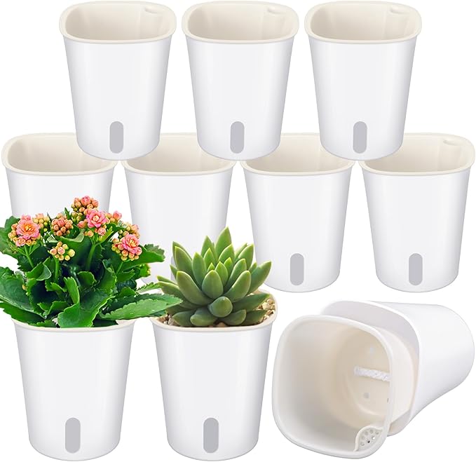 Ziliny 10 Pcs 3.74 Inch Self Watering Pots Self Watering Planters for Indoor Planters Plastic Garden Flower Pots with Level Indicator Vents for Herbs