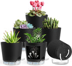 Self Watering Pots for Plants, 2026 New Flower Plant Pots with Drainage Holes, Wicking and Clear Reservoirs for Succulent, Aloe, Cacti and Others - 6 Pack (Black, 5")