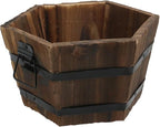 MY MIRONEY Wooden Barrel Planter Vintage Style Wood Bucket Rustic Garden Flower Plant Pots Container with Metal Handles, Hexagonal, 8.27" x 4.72"