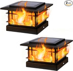 Dynaming 4x4 Solar Post Cap Lights Outdoor with Flickering Flame Light, Black Shell Fence Post Solar Lights Fit 4x4 Vinyl/Wooden Posts, Brightness LED Lighting Decor for Garden Deck Patio, 2 Pack