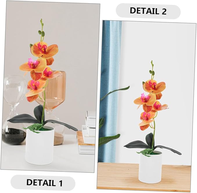 Happyyami 2pcs Artificial Moth Orchids Faux Potted Plant for Home and Office Decoration Realistic Bonsai Ornament for Living Room Garden and Desk Display Orange