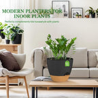 ZMTECH 12Inch 2Pcs Plant Pot Planter for Indoor Plants Self Watering Flower Pots with Drainage Holes and Saucer for Outdoor Plants(Grey with Brown)