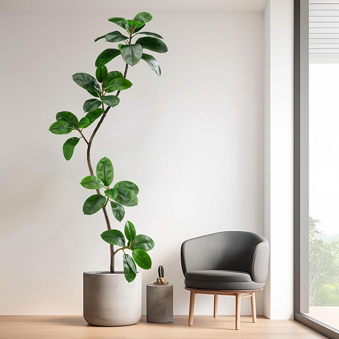 Bailikang 6ft Artificial Rubber Tree Faux Plants Indoor Faux Floor Artificial Trees Indoor,Fake Plant Fake Tropical Plants,Large Floor,Real Touch Rubber Tree for Home Decor