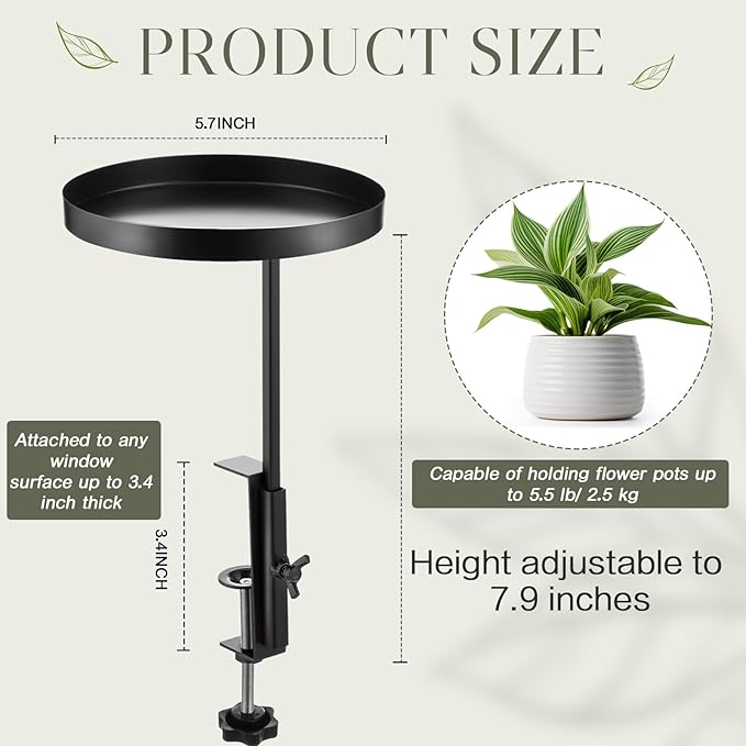 Teenyyou 2 Pcs Window Sill Plant Shelf 5.7''D x 12.4''H Adjustable Window Shelf Windowsill Clamp Tray for Indoor Plants Metal Windowsill Extension Tray Planter Floating Shelves for Indoor Outdoor