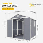 Aoxun 6x8 FT Outdoor Storage Shed, Garden Resin Shed with Floor and Window for Patio, Lawn, Plastic Outdoor Storage with Lockable Door for Bike, Tools, Garbage Can, Grey
