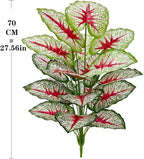 Artificial Caladium Plant with Red and Green Leaves, Red Leaf Artificial Plants Decoration Simulated Bonsai Potted Decor Home Room Party Wedding Office Floor (White(No Flowerpot), 75cm)