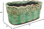 Rectangular Ceramic Orchid Plant Pot French Country Planter Succulent Container Windowsill Planter Decoration (10 Inch Length, Rectangle) (Green)