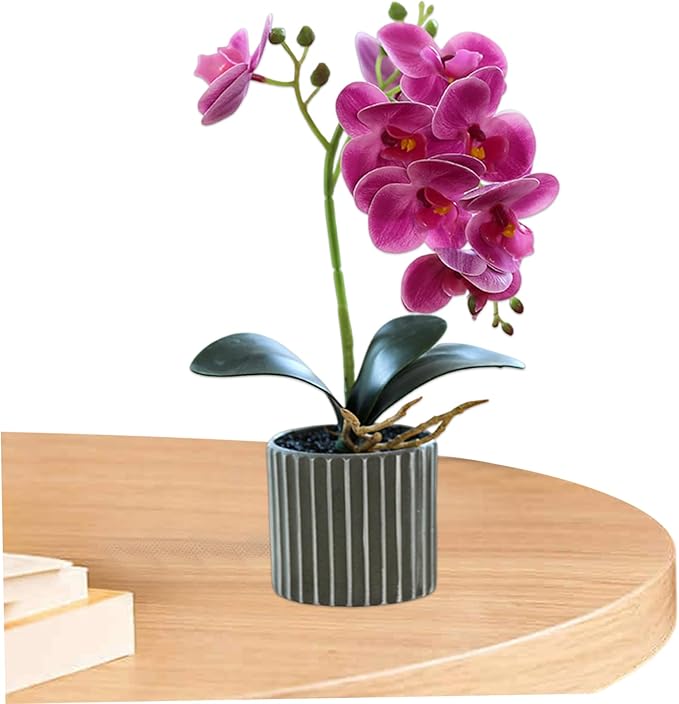 Artificial Orchid 12.6 Inch Tall Realistic Faux Orchid in A Pot Real Touch Decorative Bonsai Fake Flowers for Table Centerpieces Living Room Home Decor Purple