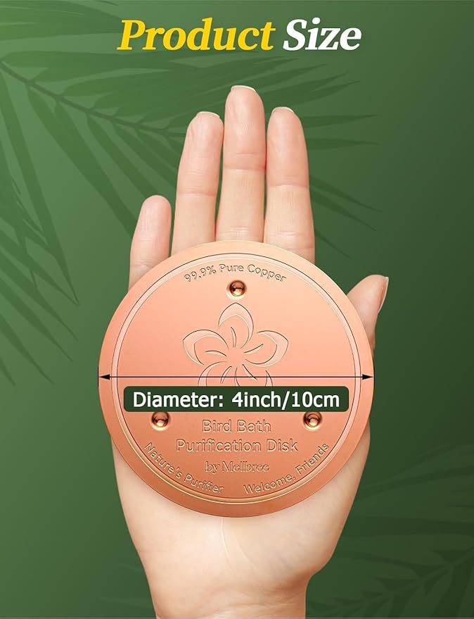 Mellbree Bird Bath Copper Disk, 0.6mm 99.99% Pure Copper Flower-Style for Natural All-Weather Water Care, for Most Outdoor Birdbaths, Bowls, Heaters & Solar Units (Flower)