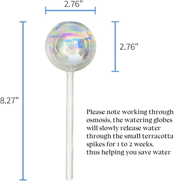 HyJeryty Non-Clogging Iridescent 3 Pack Ball Plant Watering Globes with Terracotta Spikes, Hand Blown Glass Self Watering Planter Insert Plant Watering Devices Bulbs for Indoor and Outdoor Plants