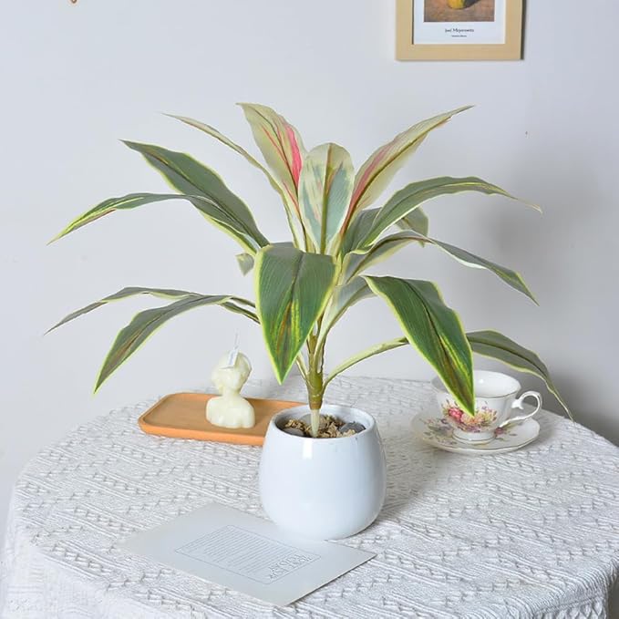 2 Pcs Artificial Cordyline Fruticosa Logs Tropcial Plant 21.6in Fake Dracaena Tree for Indoor Outdoor Office Home Living Room Patio Greenery Porch Decor (White)