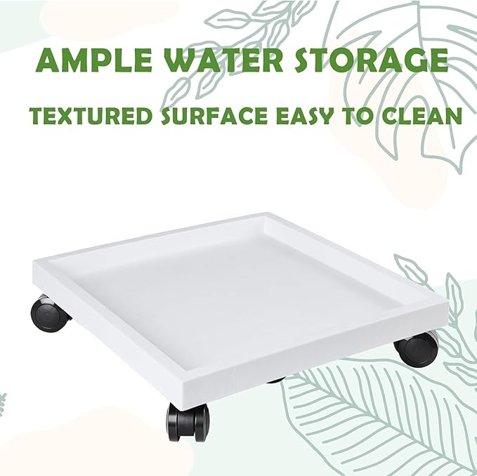18.1 Inch Square Rolling Plant Caddy Saucer with Wheels, Heavy Duty Wheeled Planter Stand for Potted Plant, Coaster Roller Base Tray with Casters, Flower Pot Dolly Holder for Indoor Outdoor