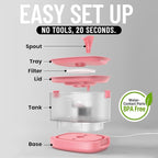 Veken Cat Water Fountain with Detachable Tank & Secure Clips, Easy to Clean & Assemble, 85oz/2.5L Pet Drinking Dispenser with Quiet Operation & LED Light, Cats, Dogs and Small Pets, Red