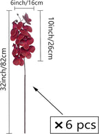 FagusHome 32 Inch Artificial Phalaenopsis Flowers 6 Pcs Artificial Orchid Flowers Stem Plants for Home Décor (Red)