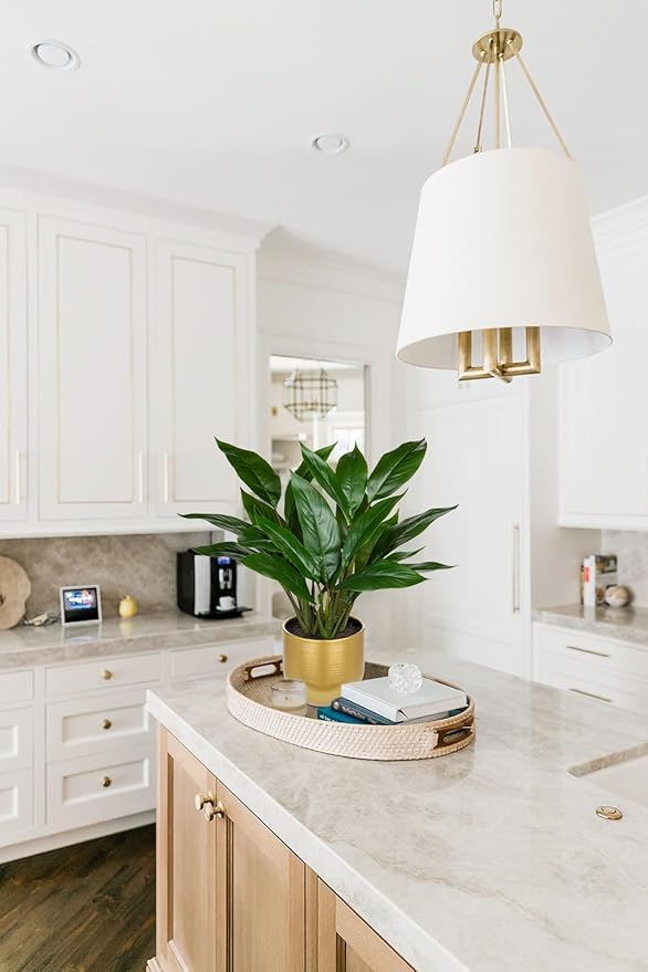 GnFlus Fake Plants 17'' Faux Plants Artificial Potted Plants Indoor Realistic Fake Cast Iron Plant Artificial Plants with Gold Pot for Home Office Farmhouse Kitchen Bathroom Table Shelf Decor