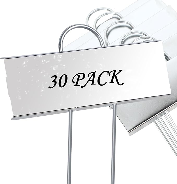 FORUP Metal Plant Labels, 30 Pack Garden Label Markers, Weatherproof Garden Stake Tags, Reusable Planting Gardening Markers, Silver