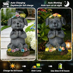 Meditating Dog Garden Statue with Solar LED Lights - Zen Yoga Puppy Figurine with Succulents, Waterproof Resin Decor, 8.7" Outdoor Sculpture, Heartwarming Dog Lover Gifts for Women, Mom, Yard Art