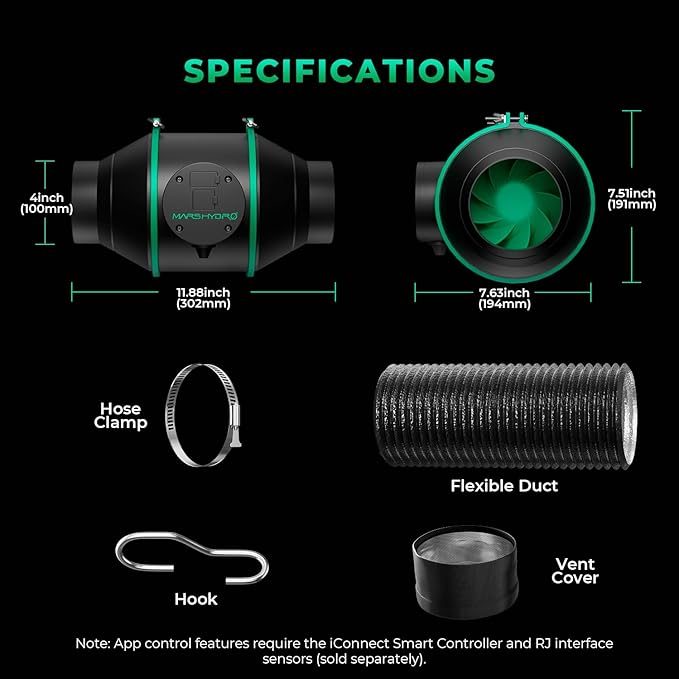MARS HYDRO 2x2 Grow Tent Kit Complete System with 10 Speed Fan,100W Upgraded TS600 LED Dimmable Grow Light,24"x24"x55" 1680D High Reflective Mylar Grow Tent,4 inch Smart WiFi Control Ventilation Kit