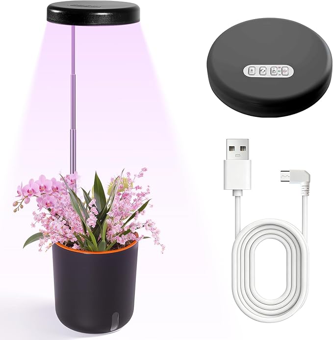 Self-Watering Planter with Grow Light — Cute Desk Plant Pot for Office, Bedroom & Window — No Green Thumb Needed, 2-in-1 Wall + Desktop, USB Powered (5W LED, White)