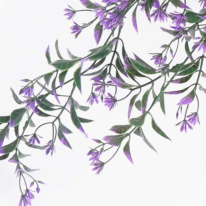 PASYOU Artificial Ivy, Hanging Vine Plastic Plants Grass Leaves Foliage Vines, UV Resistant Greenery Fake Flowers for Home Indoor Outdoor Garden Door Wall Wedding Party DIY Decoration - Purple 2 Pack