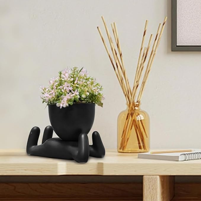 Zerzsy Human-Shaped Artificial Succulent Plant, Office Decor for Women and Men, Aesthetic Desk Plant Decor for Office and Home, Potted Small Fake Plants for Indoor Decoration - Set of 1