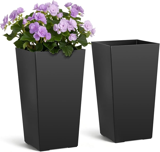 VEVOR Set of 2 Tall Planters for Outdoor Plants 22 inch, Black Tall Planter for Indoor Plants, Modern Planters for Front Porch Patio Balcony, Plant Container Flower Pots