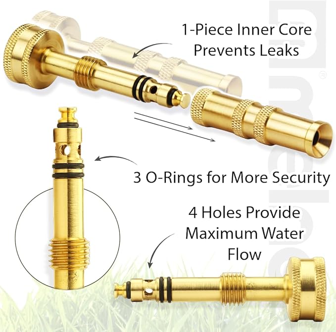 Melnor 65043-AMZ Solid Brass Nozzle Bundle - Heavy Duty, Adjustable Spray & High-Pressure Jet - Leak-Free Design - Compact