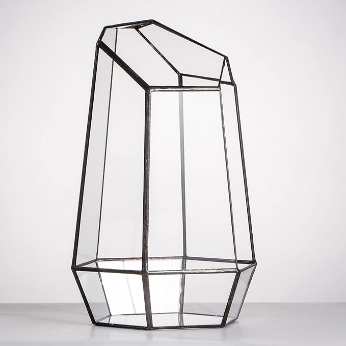 NCYP No Door Geometric Glass Terrarium Planter for Small Succulent, Small Cacti, Black Irregular Opened Terrarium Pot, Indoor Home Garden Office Tabletop Decor, 6.5" x 5.7" x 9.8" (No Plants)