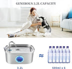 Cat Water Fountain Stainless Steel, 0.8gal/108oz Pet Water Fountain with Water Level Indicator and 3 Filters, Cat Fountain with Quiet Pump Ideal for Cats, Dogs and Multi-pet households