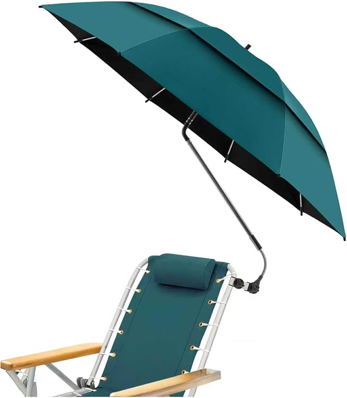 48.6" Double Canopy Beach Umbrella with Clamp, UPF50+ Beach Chair Umbrella with clip, 360°Adjustable Portable Outdoor Wheelchair, Patio, Golf Carts,Camping(Hunter Green)