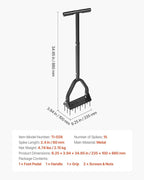 VEVOR Lawn Aerator, 9.2 in Manual Core Aerator Tool with 15 Iron Spikes, Long Handle & Wide Plate, Heavy Duty Grass Aeration Tool, Yard Aerators for Compacted Hardened Soil Lawn Aeration