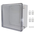 Waterproof Junction Box, ABS Plastic Electrical Box with Stainless Steel Latch, Hinged Cover Electric Project Enclosure Box with Mounting Plate, Wall Brackets,Clear 13"x13"x6.7"