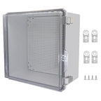 Waterproof Junction Box, ABS Plastic Electrical Box with Stainless Steel Latch, Hinged Cover Electric Project Enclosure Box with Mounting Plate, Wall Brackets,Clear 11.8"x11.8"x7.1"