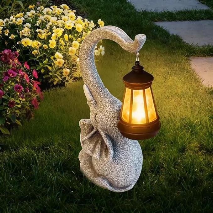 RICHIE Elephant Statue Solar Garden Decor，Outside Decor Sculptures Statues Lawn Ornaments Art for Home/Patio/Balcony/Front – Unique Gifts for Grandma/Mom/Mother