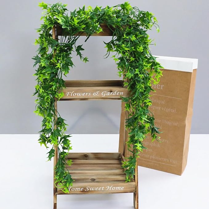 Artificial Hanging Vines, Fake Vine Plastic Plants Sweet Potato Leaves Ivy UV Resistant Greenery Décor Faux Flowers for Indoor Outdoor Garden Door Wall Wedding Party Table Decoration Green 4 Pack